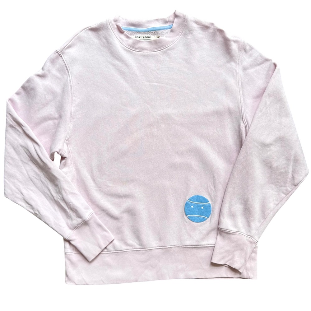 Tory Sport Sweatshirt Womens XS Pink Tennis Ball Graphic Crewneck Athleisure